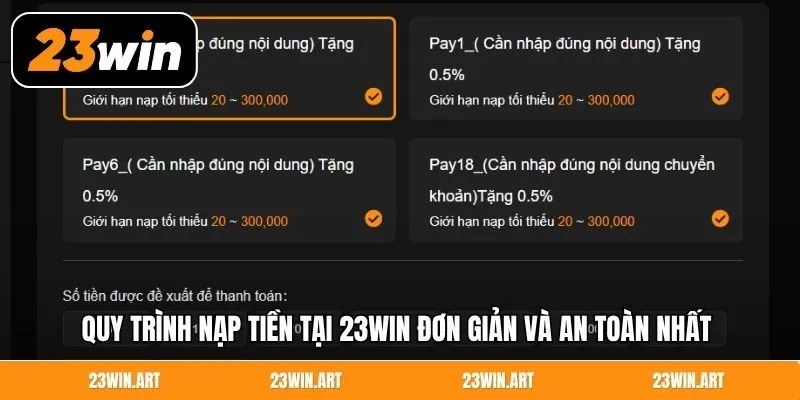 Quy trình nạp tiền tại 23Win đơn giản và an toàn nhất 